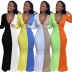 solid color stitching V-neck elastic long-sleeved long dress wholesale clothing vendor Nihaostyles NSXPF71601