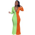 solid color stitching V-neck elastic long-sleeved long dress wholesale clothing vendor Nihaostyles NSXPF71601