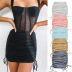 Knitted Thread Side Drawstring Elastic Pleated Skirt NSLDY76300