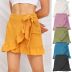 Solid Color Lace-Up Zipper Bubble Cloth Ruffle Skirt NSLDY76312