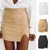 Slim A-Line Short High Waist Button Split Solid Color Skirt NSLDY76322