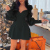 women s V-neck long-sleeved pure color dress nihaostyles clothing wholesale NSLAI76368