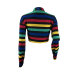 Multicolor Striped Long-Sleeved Short T-Shirt NSOJS76412