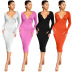 direct pit strip solid color deep V backless dress Nihaostyles wholesale clothing vendor NSOJS76417