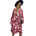 v-neck print red skirt high-waist long-sleeved dress Nihaostyles wholesale clothing vendor NSDF76447