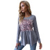 new round neck print stitching pleated long-sleeved t-shirt Nihaostyles wholesale clothing vendor NSDF76451