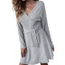 v-neck long-sleeved irregular loose dress Nihaostyles wholesale clothing vendor NSDF76452