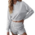 Gray Hooded Ladies Sweater Casual Shorts Set Nihaostyles wholesale clothing vendor NSDF76454