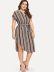 plus size short-sleeved belt striped thin V-neck dress Nihaostyles wholesale clothing vendor NSCX76468