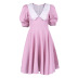 retro V-shaped doll collar polka dot puff sleeve short dress Nihaostyles wholesale clothing vendor NSMI76478