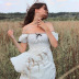 polka dot bow knot folds off-shoulder short A-line skirt Nihaostyles wholesale clothing vendor NSMI76483