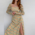 women s square neck puff sleeve floral high slit dress nihaostyles clothing wholesale NSMI76492