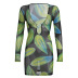 women s mesh translucent printing V-neck ring hollow dress nihaostyles clothing wholesale NSRUI76538