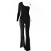 Mesh Drill Hollow One-Shoulder Long-Sleeved Jumpsuit NSFD76559