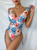Multicolor Print Backless Elastic Drawstring Double Shoulder Strap One-Piece Swimsuit NSDYS76575