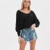 women s long-sleeved solid color hollow V-neck Knitted sweater nihaostyles clothing wholesale NSBY76598