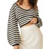 women s loose lantern sleeves striped V-neck short sweater nihaostyles clothing wholesale NSBY76610