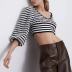 women s loose lantern sleeves striped V-neck short sweater nihaostyles clothing wholesale NSBY76610