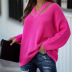 solid color loose V-neck pullover sweater nihaostyles clothing wholesale NSBY76614