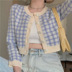 plaid long-sleeved knit cardigan nihaostyles clothing wholesale NSBY76615
