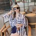 blue striped pocket stitching long-sleeved shirt Nihaostyles wholesale clothing vendor NSFYF76650