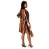Striped Deep V Mid Sleeve Shirt Dress NSXHX76755