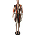 Striped Deep V Mid Sleeve Shirt Dress NSXHX76755