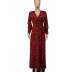 women s Printed Slit V-neck Long Sleeve Dress nihaostyles clothing wholesale NSXHX76779