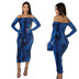 Women s Long Sleeve One-line Collar bell Sleeve Imitation Denim Dress nihaostyles clothing wholesale NSXHX76791