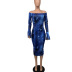 Women s Long Sleeve One-line Collar bell Sleeve Imitation Denim Dress nihaostyles clothing wholesale NSXHX76791