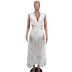 Solid Color Sleeveless High Waist V-Neck Cutout Dress NSXHX76797