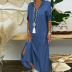 women s clothing pure color plus size V-neck denim dress nihaostyles clothing wholesale NSBTY71817