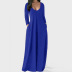 Solid Color Long Sleeve V Neck Long Dress NSBTY71819