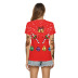 red Christmas reindeer digital printing V-neck short-sleeved top wholesale clothing vendor Nihaostyles NSXPF71859
