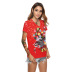 red Christmas reindeer digital printing V-neck short-sleeved top wholesale clothing vendor Nihaostyles NSXPF71859