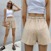 Solid Color Loose Drawstring Cotton Wide Leg Shorts NSYYF71875