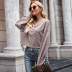 women s Pure color loose V-neck long-sleeved top nihaostyles clothing wholesale NSLM71981