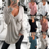 Women s V-neck loose pocket long-sleeved T-shirt nihaostyles clothing wholesale NSYID72709