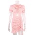 V-Neck Lace-Up Plaid Printed Dress NSAG72028