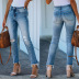 raw edge straight hole jeans Nihaostyles wholesale clothing vendor NSJRM72201