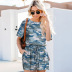 women s short-sleeved round neck printed camouflage lace-up jumpsuit nihaostyles clothing wholesale NSHYG72256