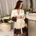 Long-Sleeved Lace Gown Imitation Silk Tie Pajamas NSHYG72267