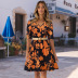 Slim floral printed dress with belt nihaostyles clothing wholesale NSHYG72288