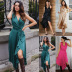 sexy V-neck imitation silk irregular dress Nihaostyles wholesale clothing vendor NSHYG72298