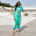  collar long-sleeved tight elastic tie-dye printing dress Nihaostyles wholesale clothing vendor NSLM72309