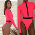 fluorescent color zipper waist one-piece bikini swimsuit Nihaostyles wholesale clothing vendor NSMUZ72392