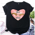 women s heart-shape retro printed casual short-sleeved T-shirt nihaostyles clothing wholesale NSYAY73763