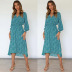 women V-neck long-sleeved printing mid-length dress nihaostyles clothing wholesale NSJRM72422
