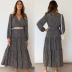 women s V-neck long-sleeved printing big pleated dress nihaostyles clothing wholesale NSXPF72458