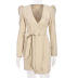 female’s V-neck Folded Shoulder Slim Belt Dress nihaostyles clothing wholesale NSXPF72468